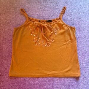 Y2k Embroidered Tie-Front Cami Tank Top Orange